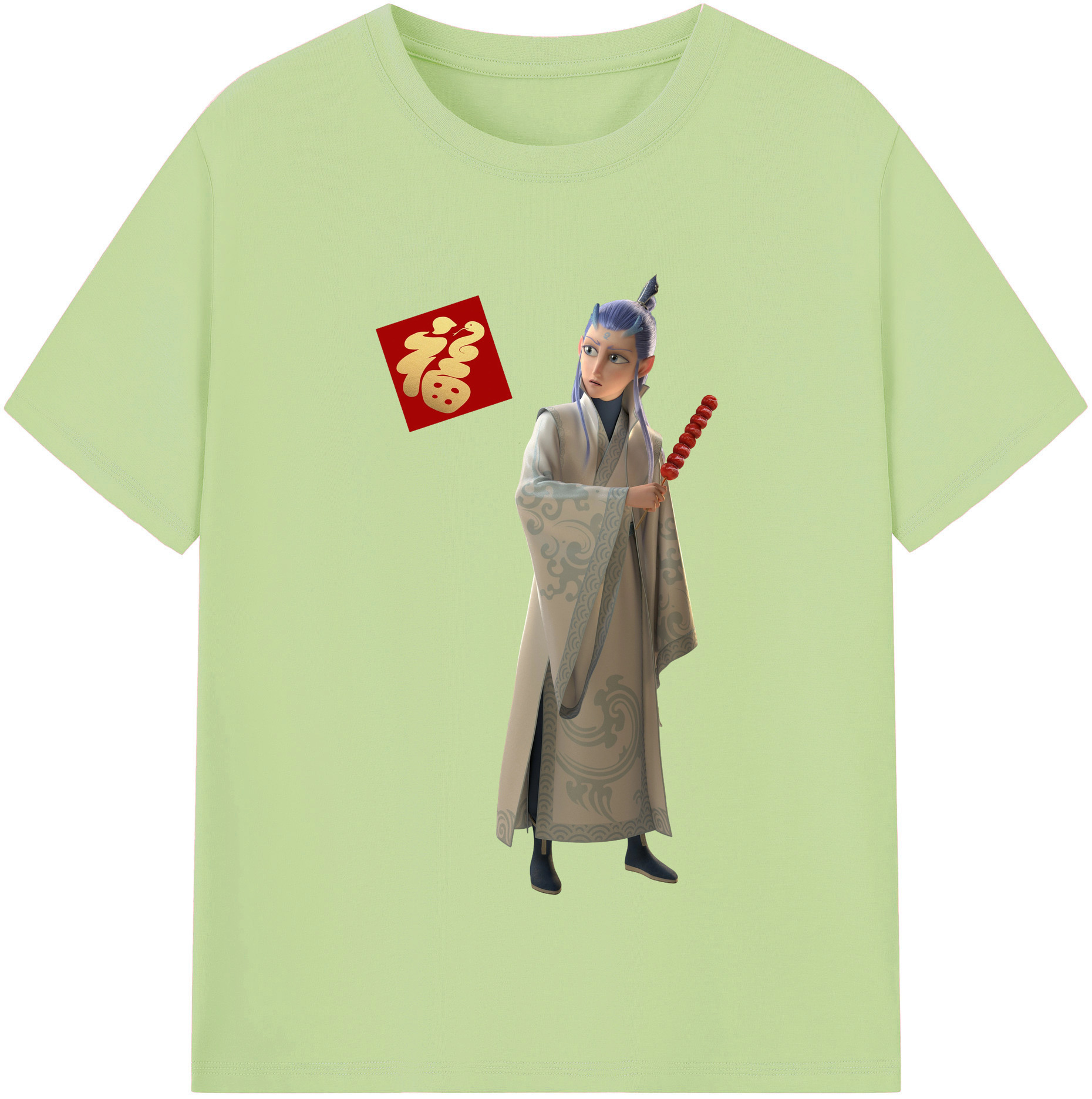 （画像用） Ne Zha 2 ナタ 魔童の大暴れ 綿100％半袖Tシャツ（フロントプリント）